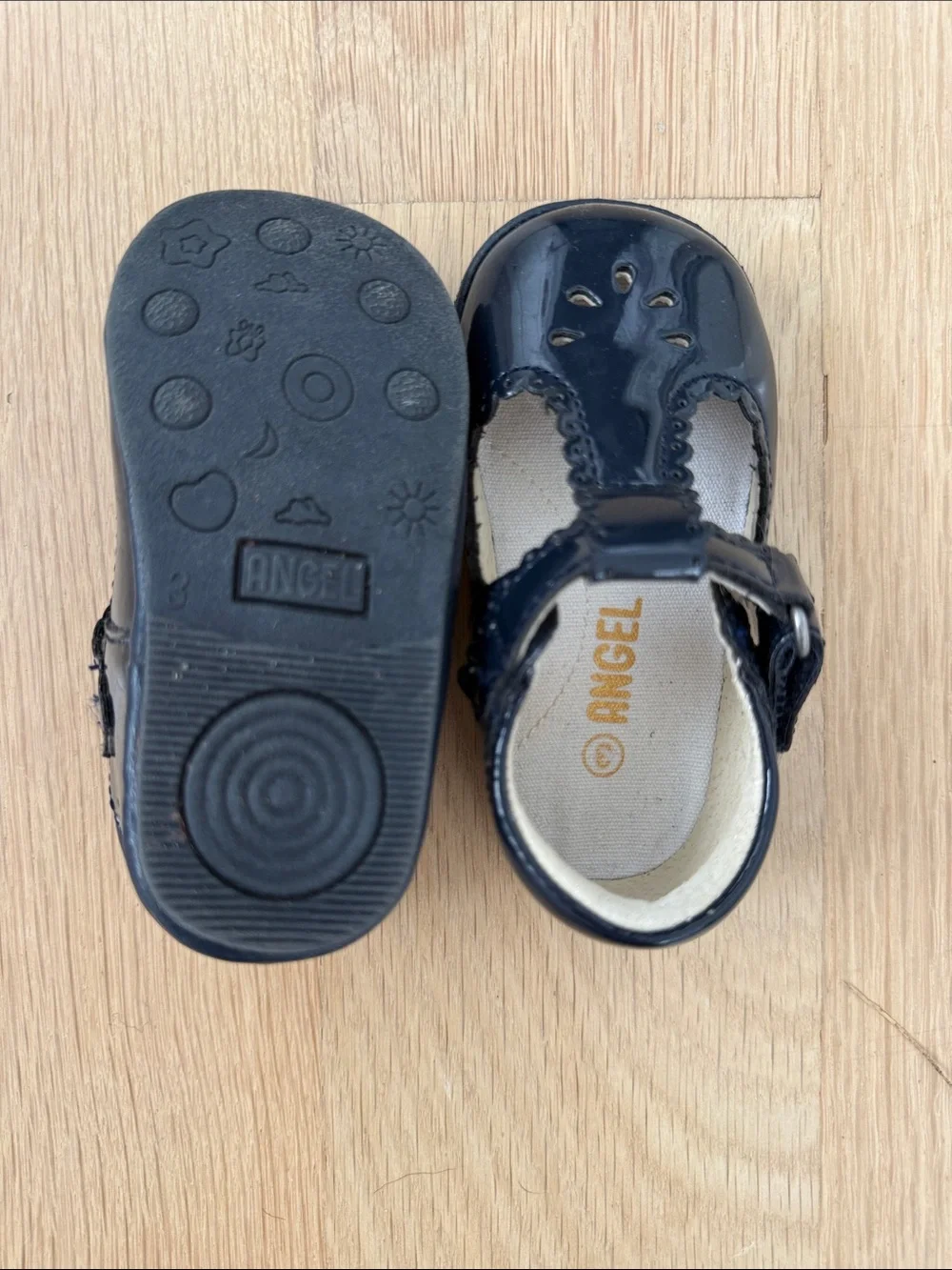 Angels Navy Patent T-Strap Mary Jane Toddler Shoes